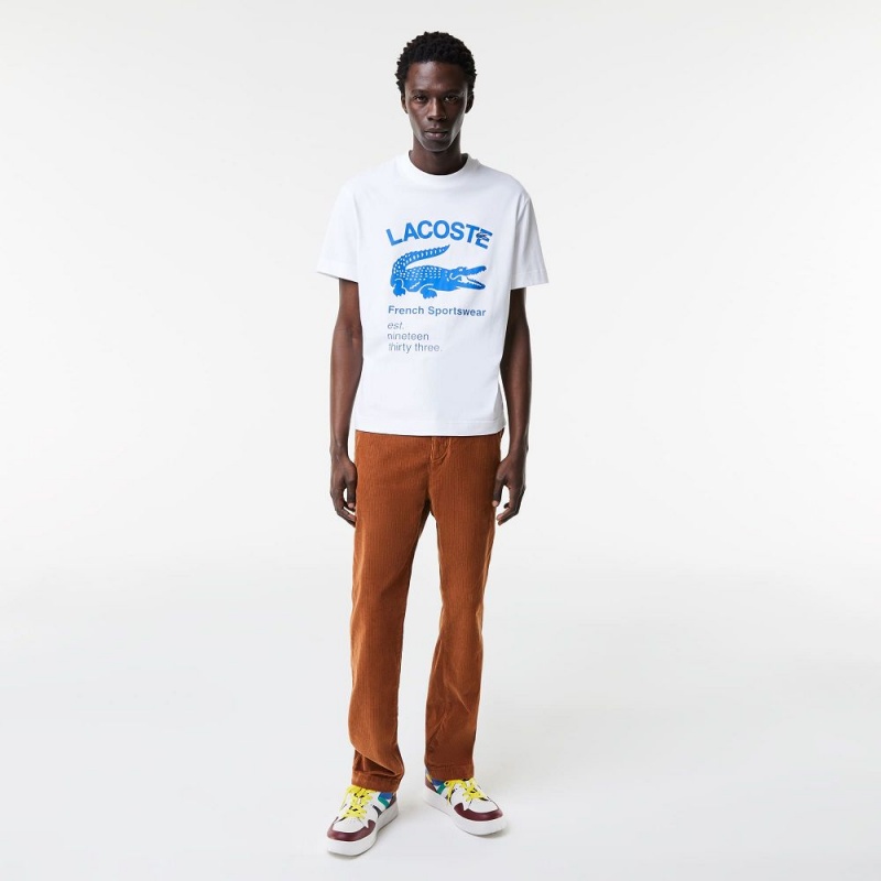 Men's Lacoste Relaxed Fit Crocodile T-Shirt White | ZMR721850