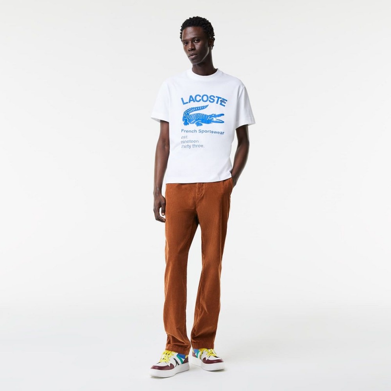 Men's Lacoste Relaxed Fit Crocodile T-Shirt White | ZMR721850