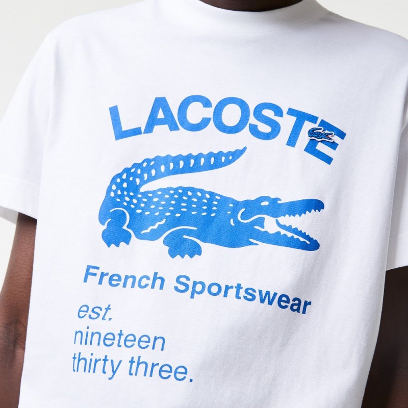 Men's Lacoste Relaxed Fit Crocodile T-Shirt White | ZMR721850