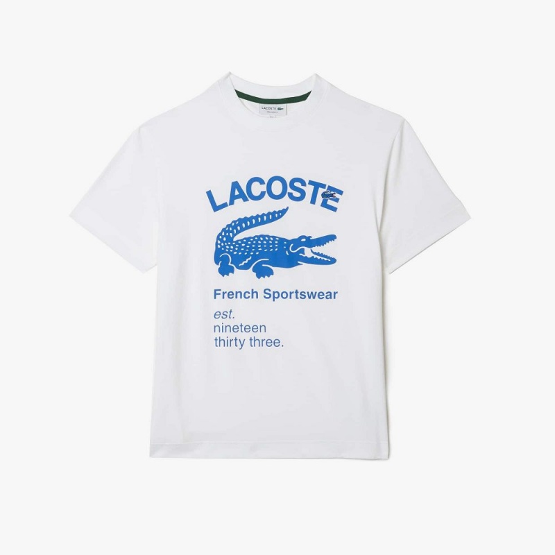 Men's Lacoste Relaxed Fit Crocodile T-Shirt White | ZMR721850