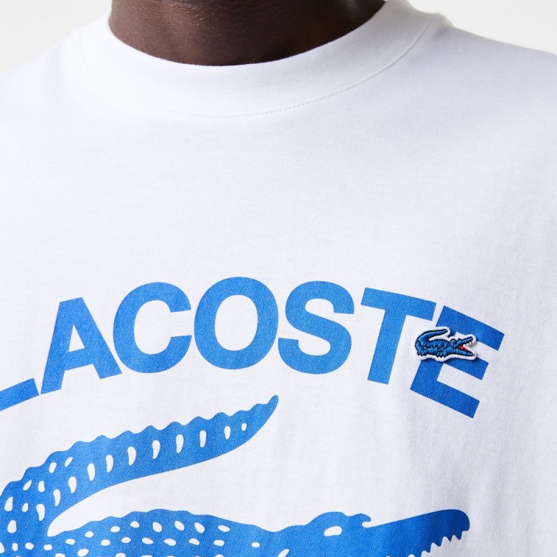 Men's Lacoste Relaxed Fit Crocodile T-Shirt White | ZMR721850