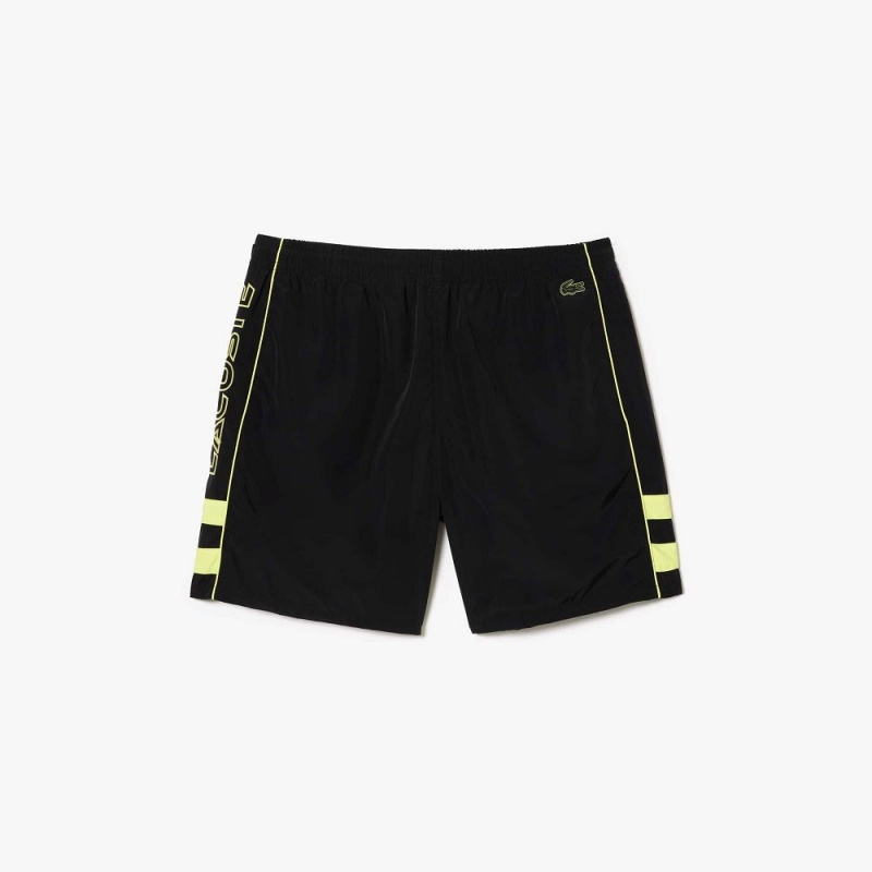 Men's Lacoste Relaxed Fit Embroidered Shorts Black Flashy Yellow | RQK596214