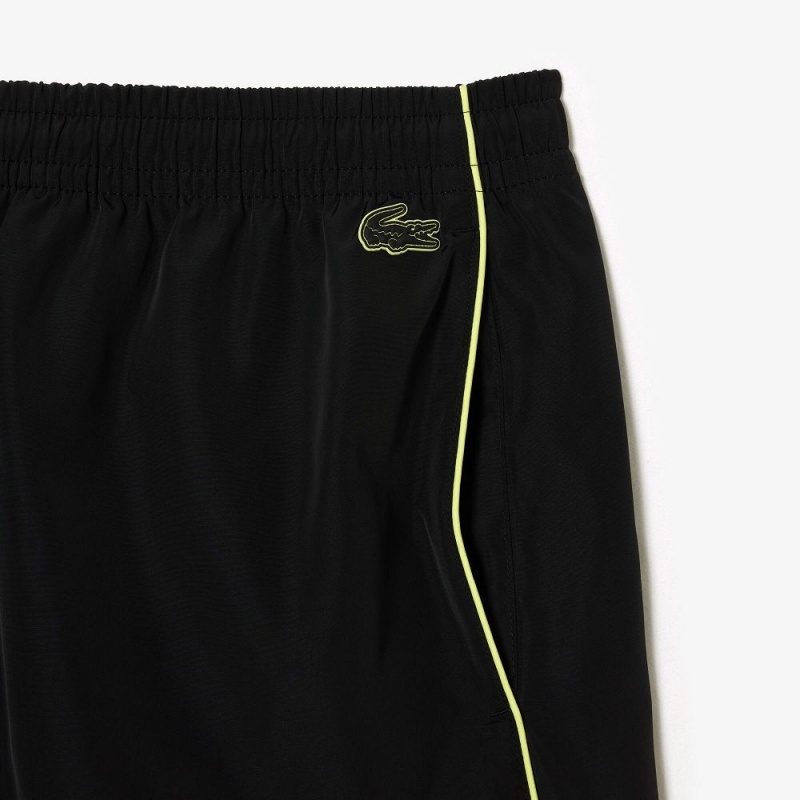 Men's Lacoste Relaxed Fit Embroidered Shorts Black Flashy Yellow | RQK596214