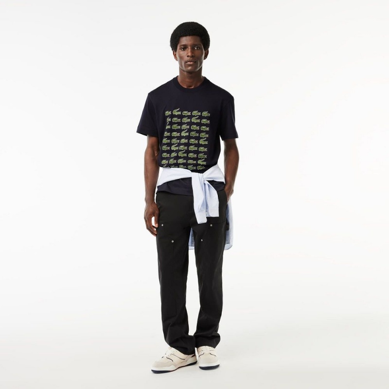 Men's Lacoste Relaxed Fit Iconic Print T-Shirt Abysm blue | TPH594701