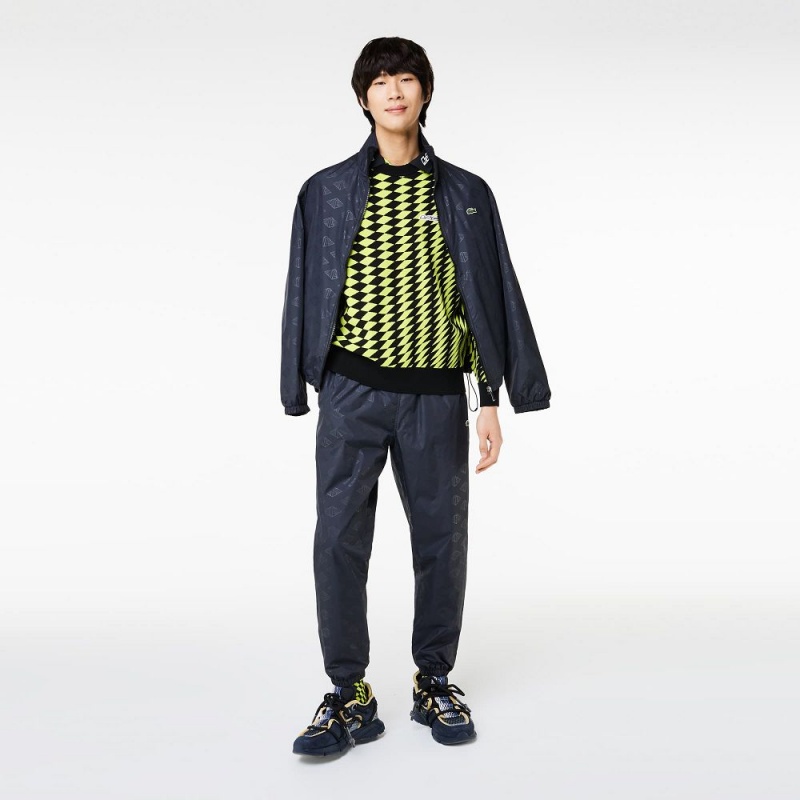 Men's Lacoste Relaxed Fit Jacquard Sweater Black Yellow | IVX065712