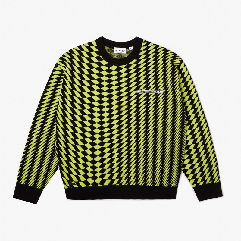 Men's Lacoste Relaxed Fit Jacquard Sweater Black Yellow | IVX065712