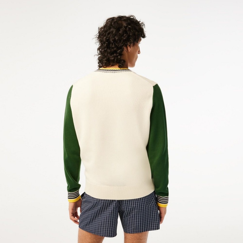 Men's Lacoste Relaxed Fit Organic Cotton Sweater White Green | UDI941075