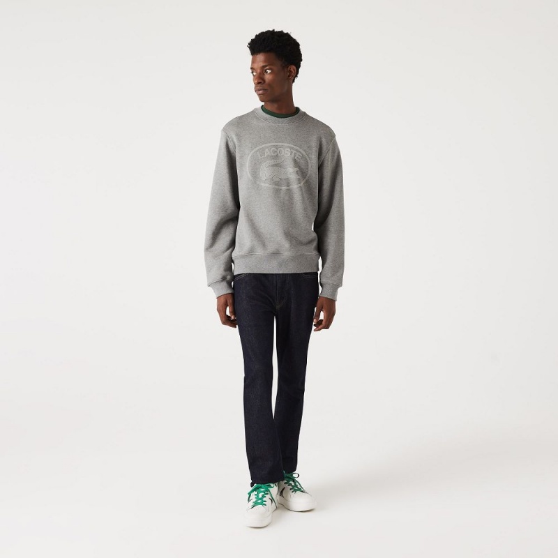 Men's Lacoste Relaxed Fit Organic Cotton Sweatshirt Grey Chine | XAN502314