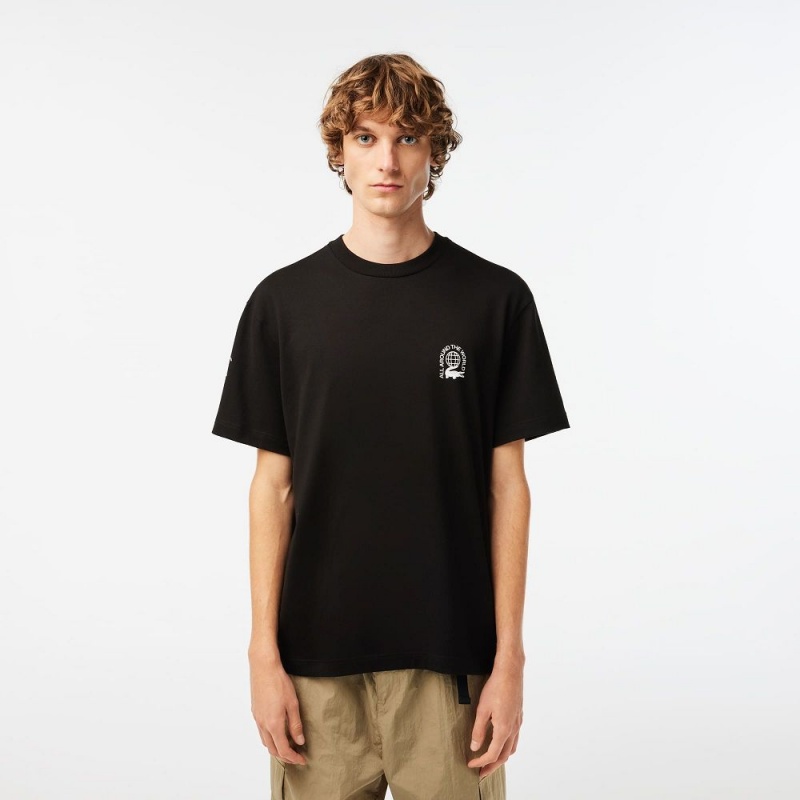 Men's Lacoste Relaxed Fit Organic Cotton Jersey T-Shirt Black | EXR819203