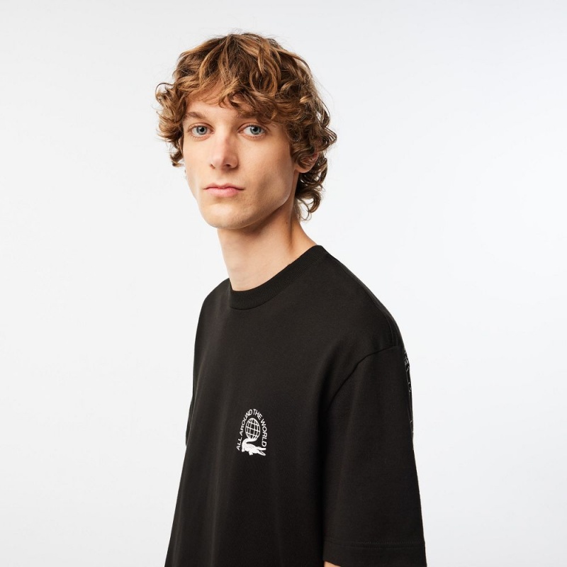 Men's Lacoste Relaxed Fit Organic Cotton Jersey T-Shirt Black | EXR819203