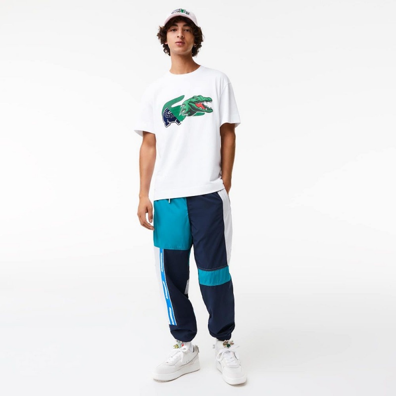 Men's Lacoste Relaxed Fit Oversized Crocodile T-Shirt White | RWA132706