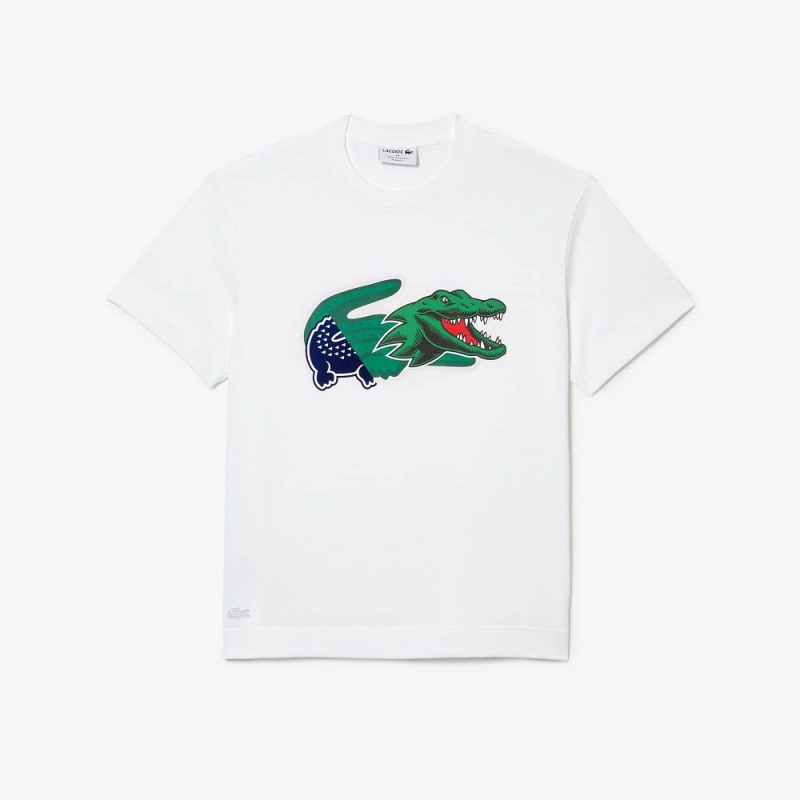 Men's Lacoste Relaxed Fit Oversized Crocodile T-Shirt White | RWA132706