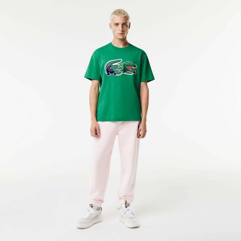 Men's Lacoste Relaxed Fit Oversized Crocodile T-Shirt Green | GVM230915