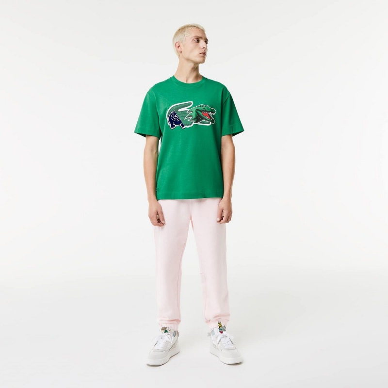 Men's Lacoste Relaxed Fit Oversized Crocodile T-Shirt Green | GVM230915