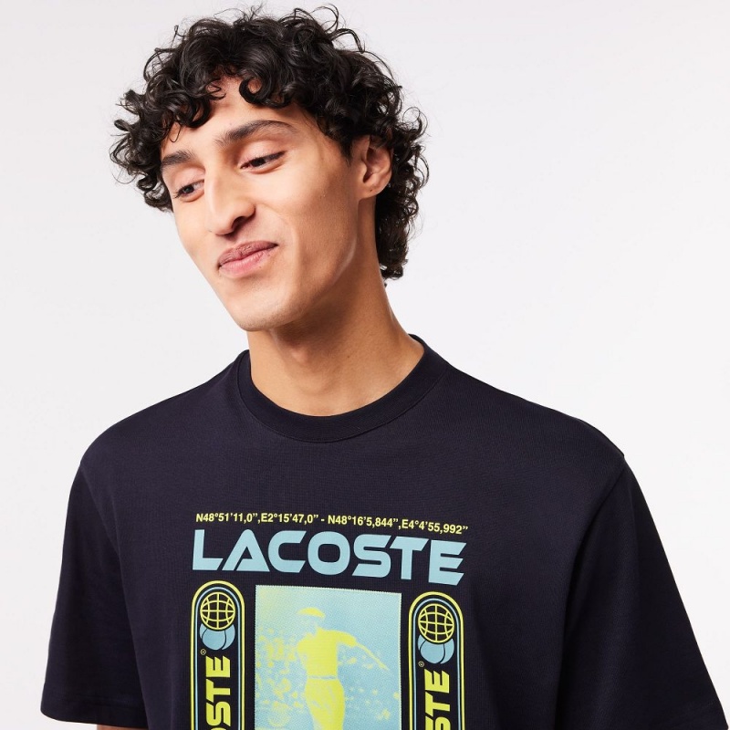 Men's Lacoste Relaxed Fit René Lacoste Print T-Shirt Abysm blue | NVP826471