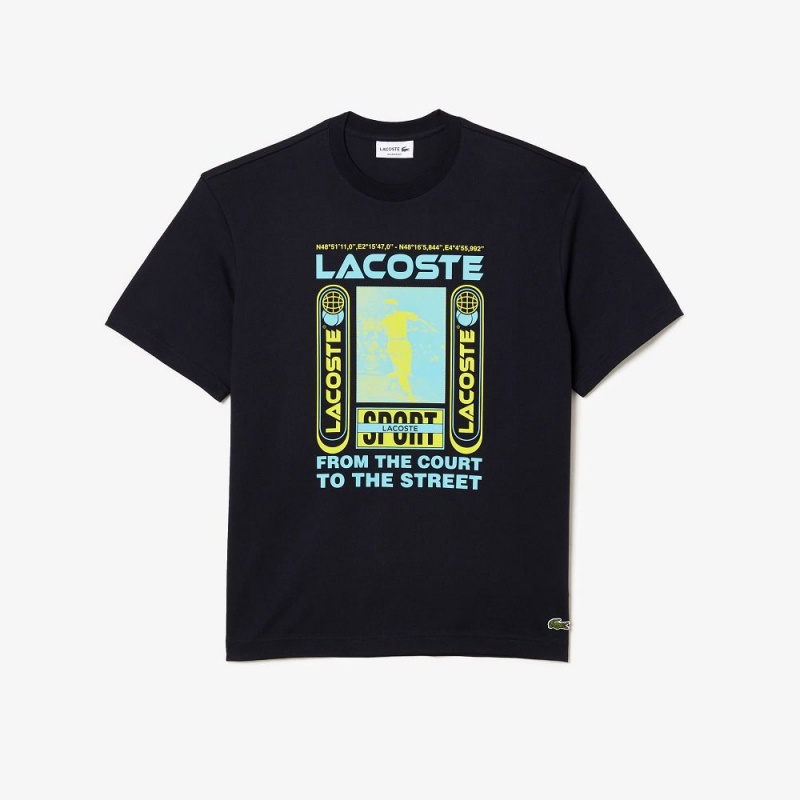 Men's Lacoste Relaxed Fit René Lacoste Print T-Shirt Abysm blue | NVP826471