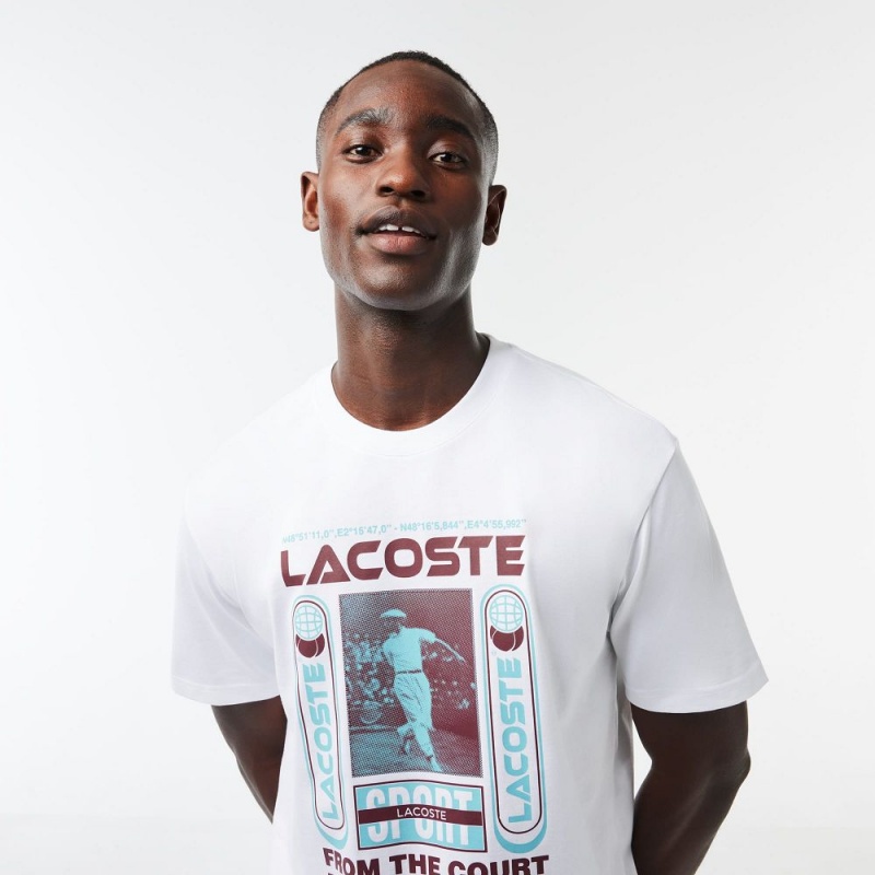 Men's Lacoste Relaxed Fit René Lacoste Print T-Shirt White | PKV495671