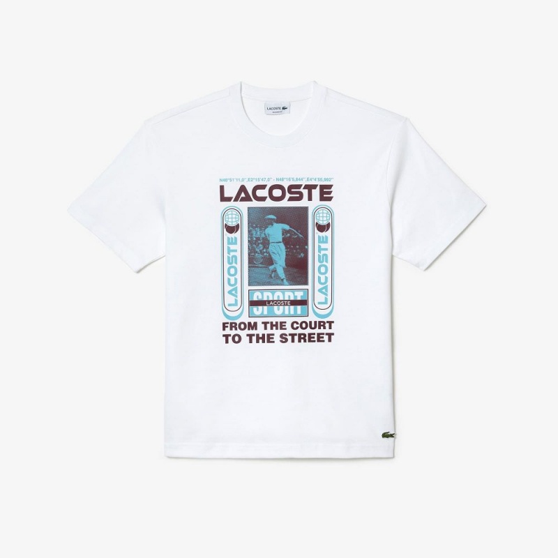 Men's Lacoste Relaxed Fit René Lacoste Print T-Shirt White | PKV495671