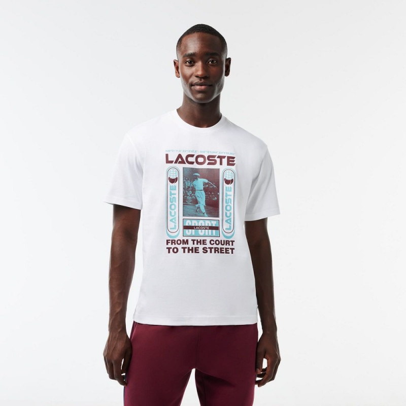 Men\'s Lacoste Relaxed Fit René Lacoste Print T-Shirt White | PKV495671