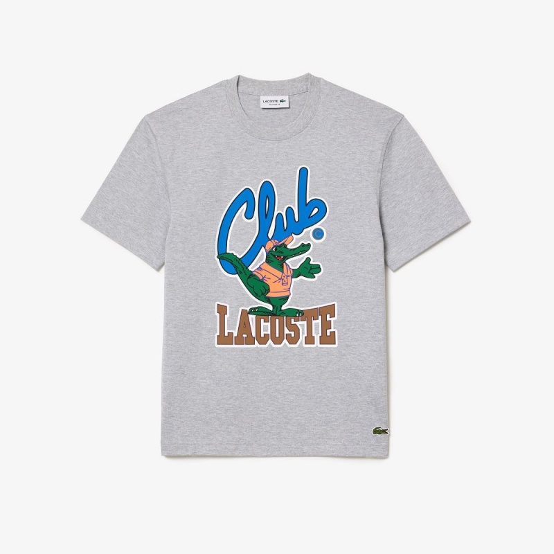 Men's Lacoste Relaxed Fit Signature Print T-Shirt Grey Chine | MFD308597