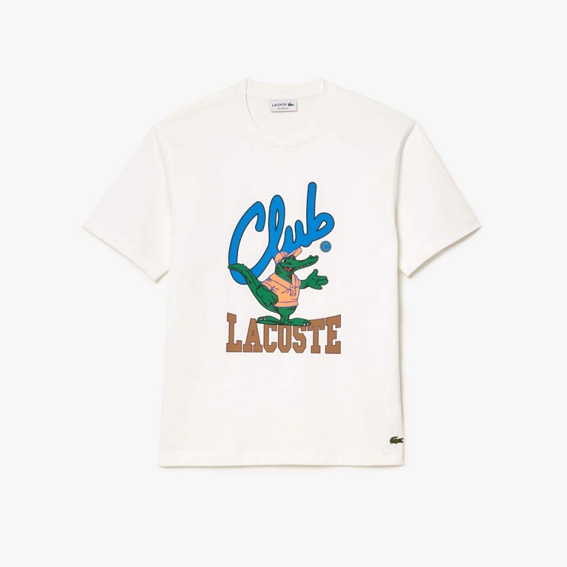 Men's Lacoste Relaxed Fit Signature Print T-Shirt White | FAP781435