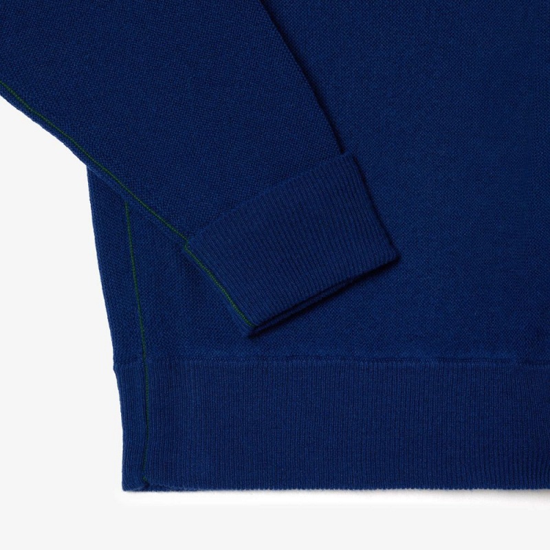 Men's Lacoste Relaxed Fit Tone-on-Tone Buttons Wool Cardigan Sweater Methylene blue | XHB362017