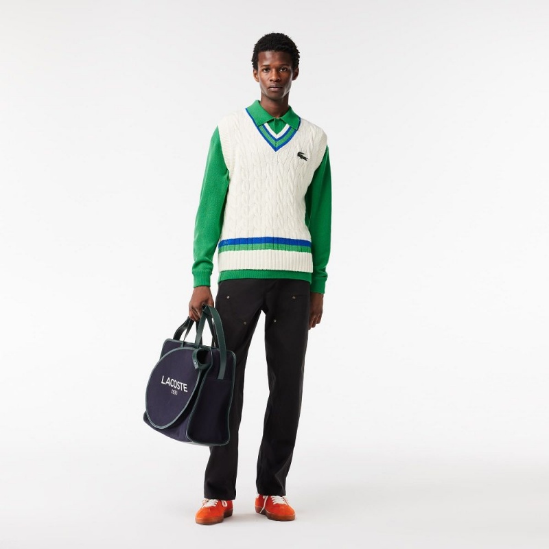 Men's Lacoste Relaxed fit Polo Collar Wool Sweater Green | PFU120475