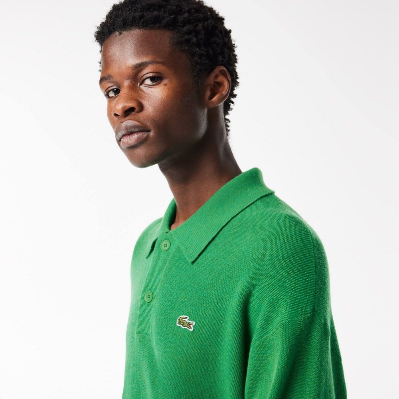 Men's Lacoste Relaxed fit Polo Collar Wool Sweater Green | PFU120475