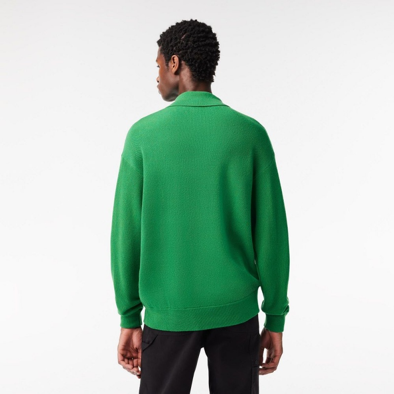 Men's Lacoste Relaxed fit Polo Collar Wool Sweater Green | PFU120475