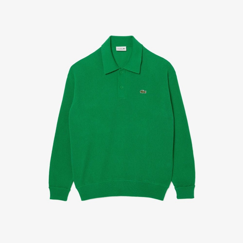 Men's Lacoste Relaxed fit Polo Collar Wool Sweater Green | PFU120475