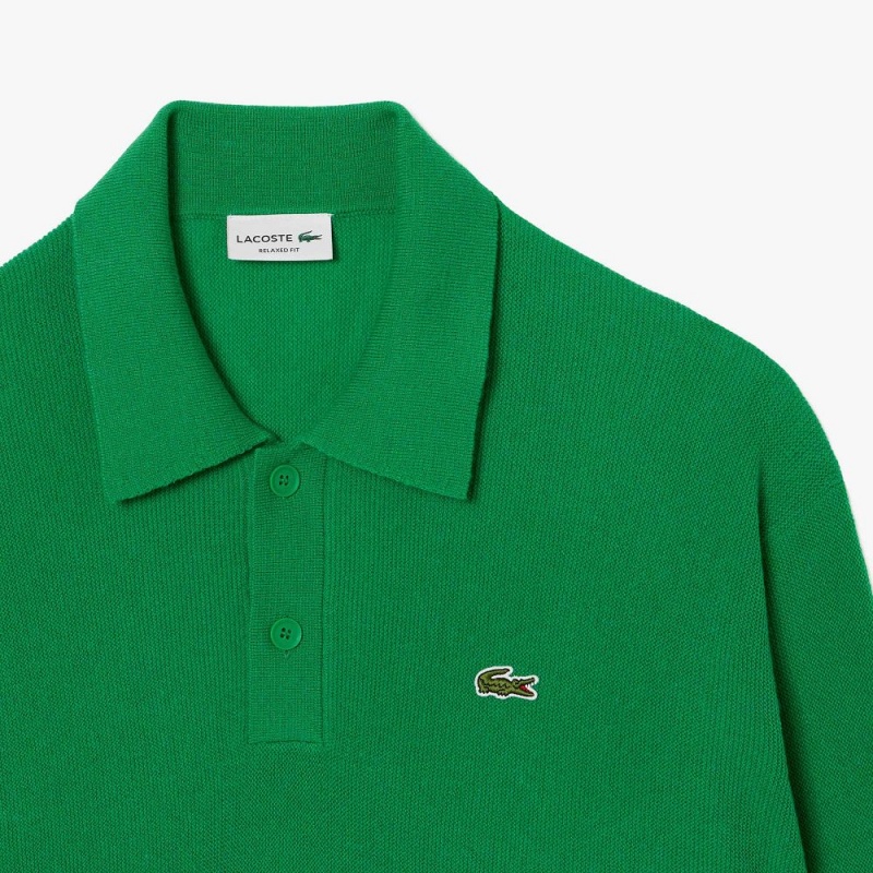 Men's Lacoste Relaxed fit Polo Collar Wool Sweater Green | PFU120475