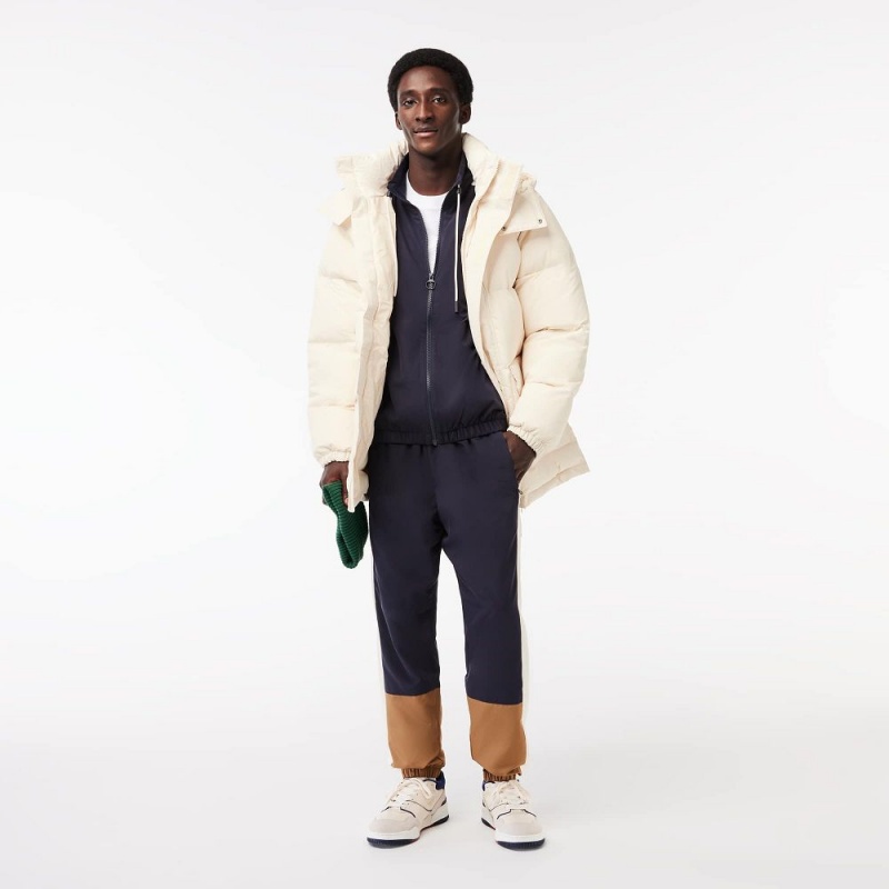 Men's Lacoste Removable Hood Midi Puffer Jackets Cream | JBU367592