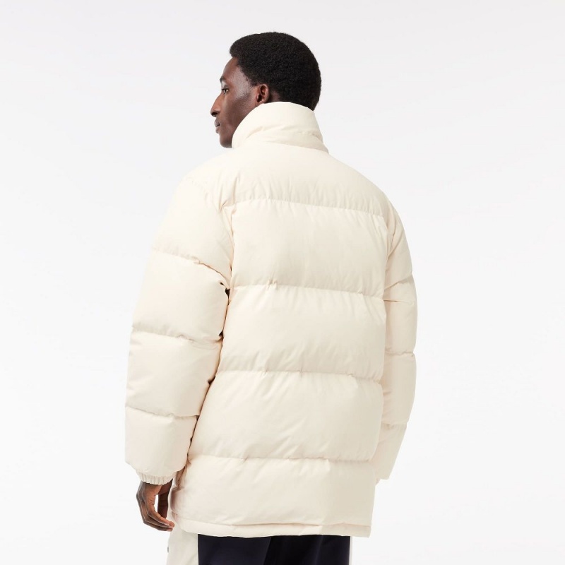 Men's Lacoste Removable Hood Midi Puffer Jackets Cream | JBU367592