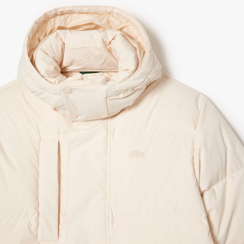 Men's Lacoste Removable Hood Midi Puffer Jackets Cream | JBU367592