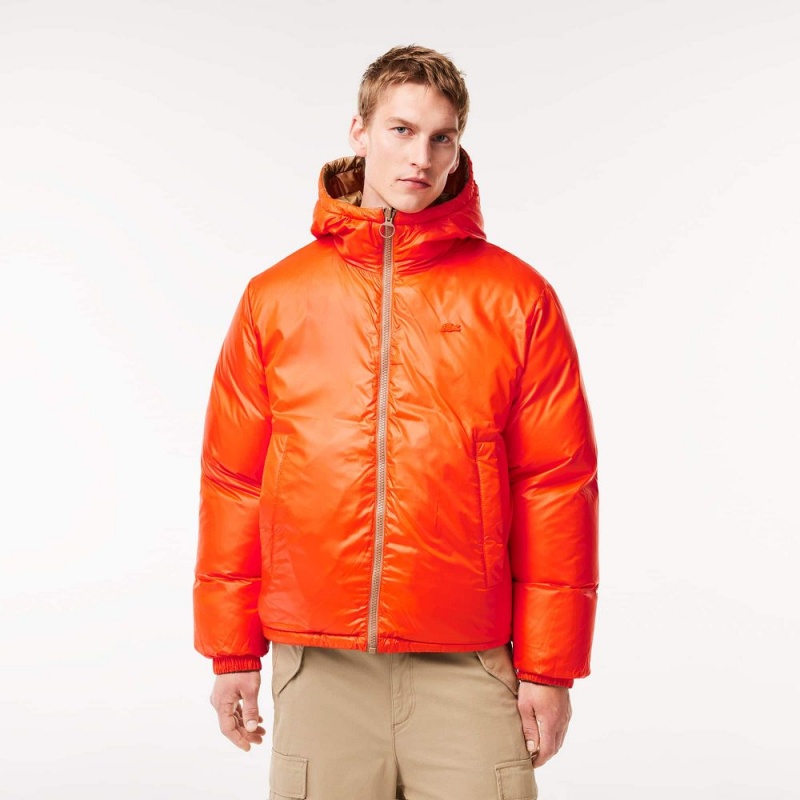 Men's Lacoste Reversible Colorblock Accent Down Jackets Brown White Orange | ARN026378