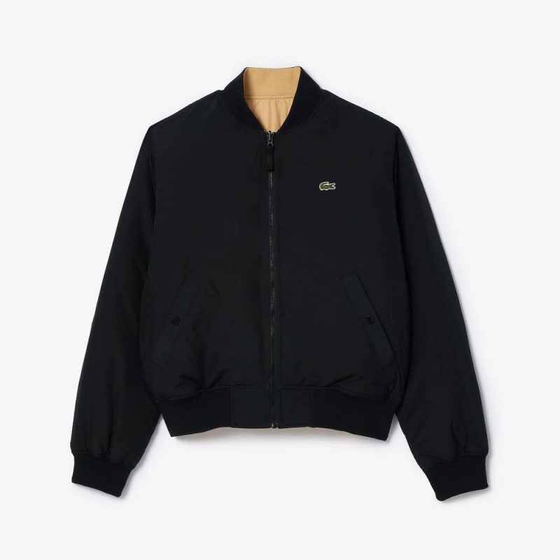 Men's Lacoste Reversible Quilted Bomber Jackets Black Beige | MJH841569