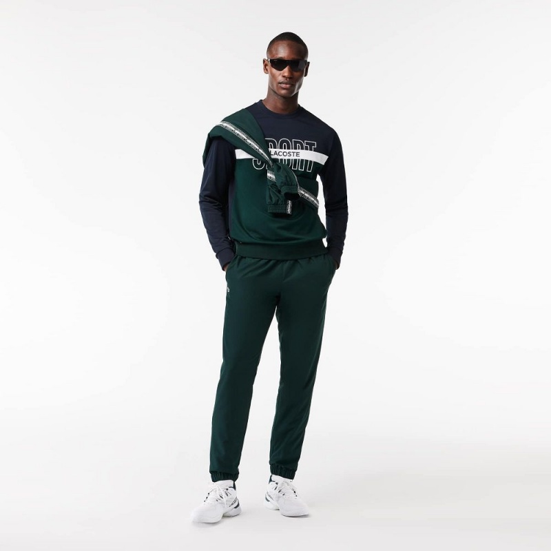 Men's Lacoste Ripstop Tennis Sweatshirt Navy Blue White Green | MNH086194