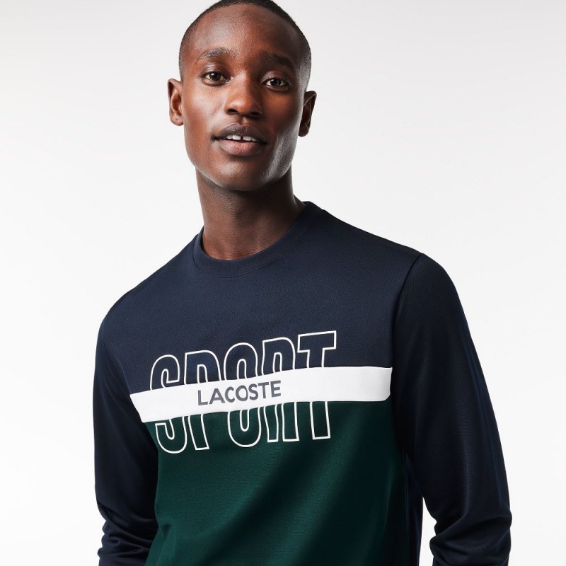 Men's Lacoste Ripstop Tennis Sweatshirt Navy Blue White Green | MNH086194