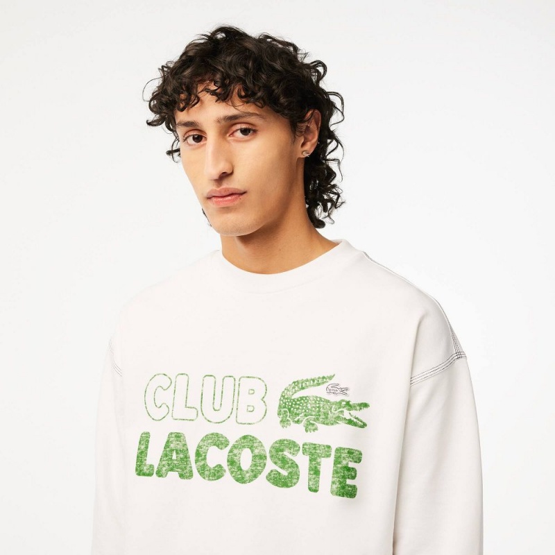 Men's Lacoste Round Neck Loose Fit Vintage Print Sweatshirt White | GBA128037