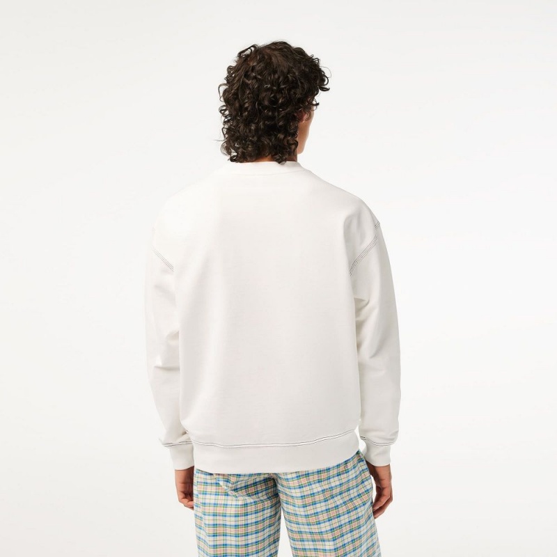 Men's Lacoste Round Neck Loose Fit Vintage Print Sweatshirt White | GBA128037