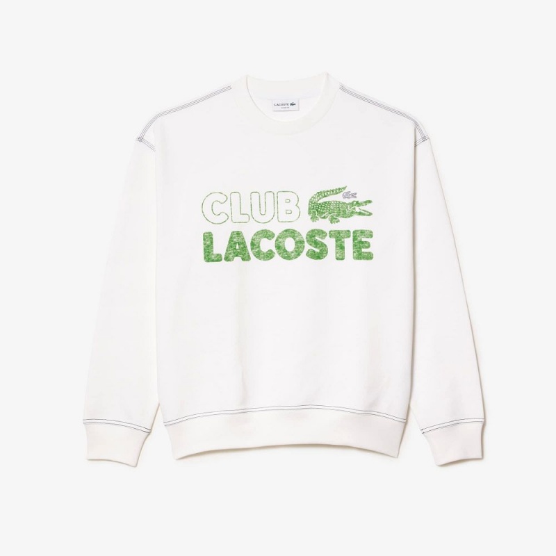 Men's Lacoste Round Neck Loose Fit Vintage Print Sweatshirt White | GBA128037