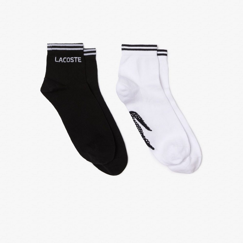 Men\'s Lacoste SPORT 2-Pack Low Cotton Socks Black White | IHK584761