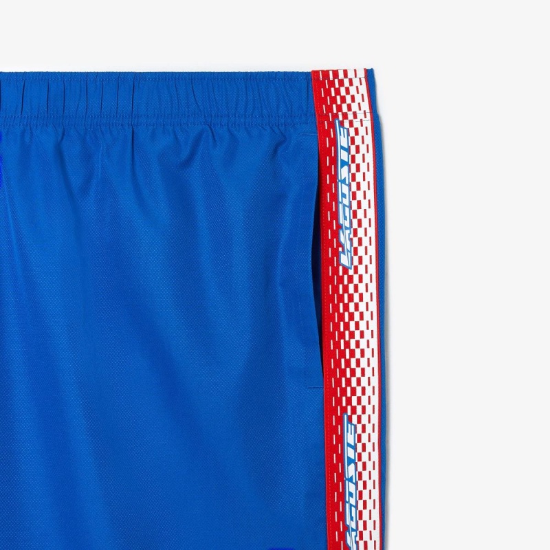 Men's Lacoste SPORT Big Fit Logo Stripe Shorts Kingdom Blue | VBP981507