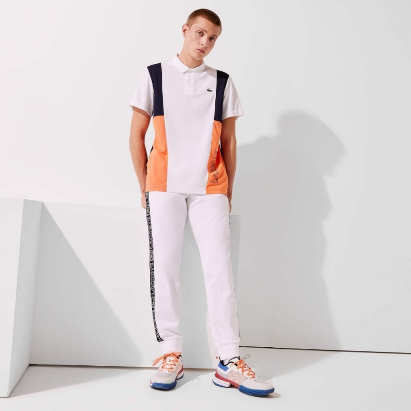 Men's Lacoste SPORT Branded Bands Sweatpants White Orange Navy Blue | WTP369854