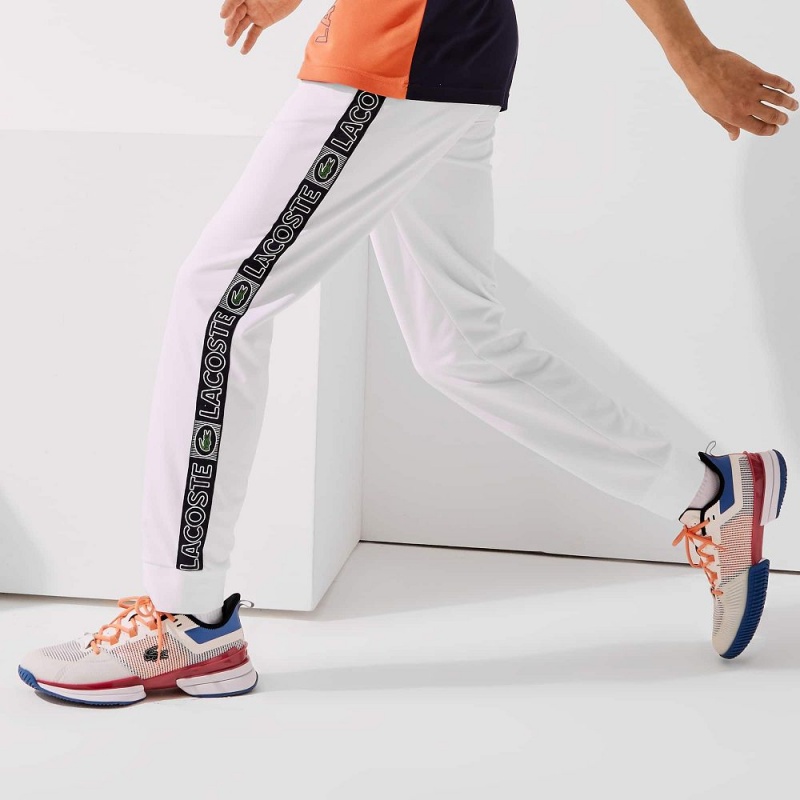 Men's Lacoste SPORT Branded Bands Sweatpants White Orange Navy Blue | WTP369854