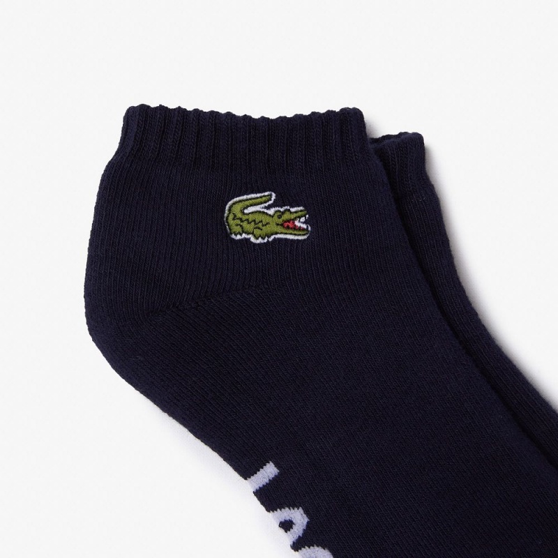 Men's Lacoste SPORT Branded Stretch Cotton Low-Cut Socks Navy Blue White | OEI347169