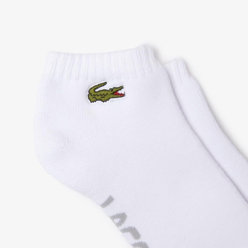 Men's Lacoste SPORT Branded Stretch Cotton Low-Cut Socks White Grey Chine | CRZ032496