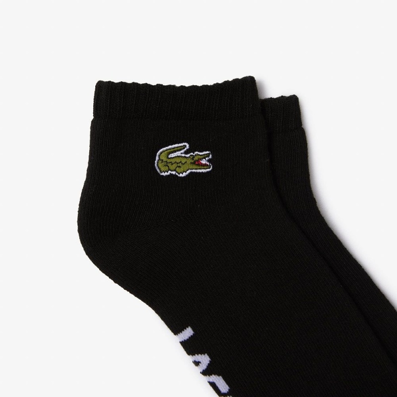 Men's Lacoste SPORT Branded Stretch Cotton Low-Cut Socks Black White | XWD438927