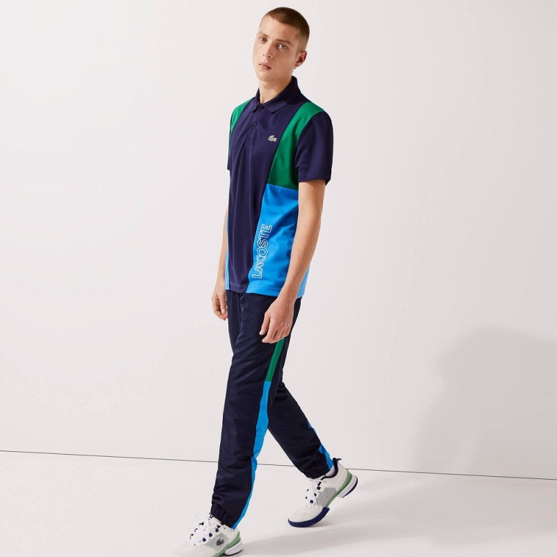 Men's Lacoste SPORT Colorblock Bands Joggers Navy Blue Green Blue White | JEA271694