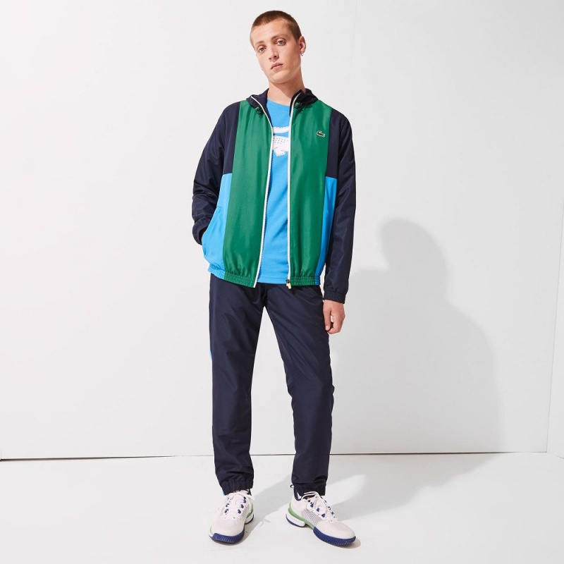 Men's Lacoste SPORT Colorblock Lightweight Zip-Up Jackets Navy Blue Green Blue White Flashy Yellow | TSI486523